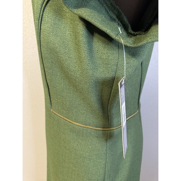 Tahari Dress 18 Green Mock Neck Gold Zipper Trim Short Sleeve Career Church NEW - Picture 6 of 11